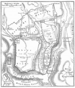 Historische Karte mit dem Tal Hinnom (unten links)